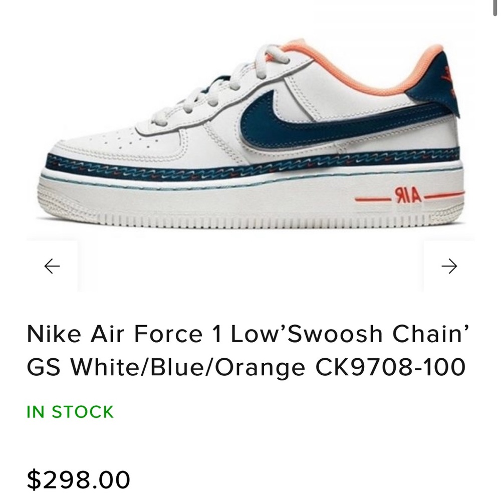 Nike Air Force 1 Low’Swoosh Chain’ GS White/Blue/Orange CK9708-100
